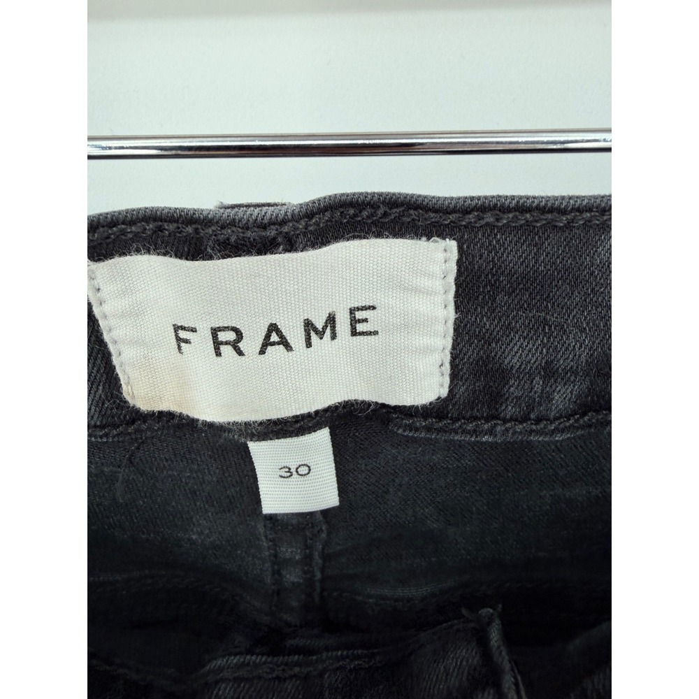 FRAME Le High Straight‎ Jeans Maverick Rips Black Distressed 30 LHST208 - Picture 3 of 10